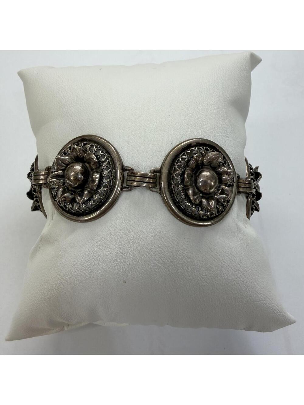 Danecraft sterling filigree floral bracelet vintage 1950s
